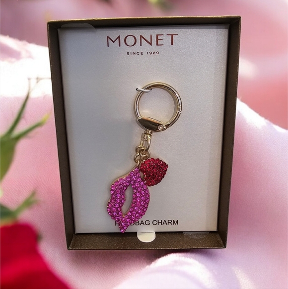 SPARKLING Pink Lips & Red Heart Bag Charm Or Keychain Brand New In Gift Box - Picture 5 of 9
